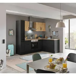 Küchenblock mit E-Geräten CORNWALL III - braun - Küchenzeile mit integrierten E-Geräten, inklusive praktischem Ecke-Apotheker für optimalen Stauraum und moderne Eleganz.