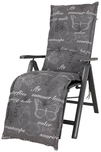 Kettler Polen KETTtex 2385 Auflage Relaxliege Bali grau - Polster für Stühle & Sessel, mit attraktivem Schmetterlingsdesign, ideal für entspannte Stunden im Garten oder auf der Terrasse.