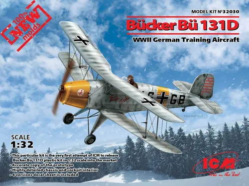 ICM ICM32030 1/32 Bücker Bu 131D Modellflugzeug - Detailgetreues 1:32 Modell aus Kunststoff, ideal für Sammler und Modellbau-Enthusiasten.
