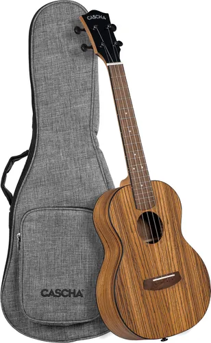 Cascha Tenor Ukulele Zebra Wood - Sonstige Zupfinstrumente, gefertigt aus edlem Zebra Wood mit hochwertigen Carbon Strings, inklusive gepolsterter Tasche für optimalen Schutz und Transport.