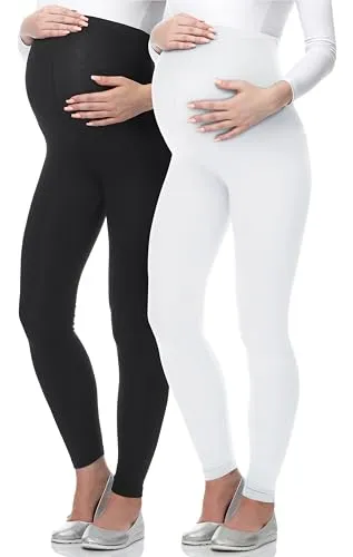 Be Mammy Lange Umstandsleggings aus Viskose, 2er Pack Schwarz/Weiß XL - Leggings für Schwangere, blickdicht und atmungsaktiv, perfekt für das wachsende Babybauch und ideal für jeden Tag.