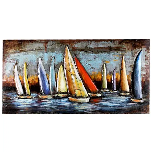 Metallbild Segelregatta 3D Bild 140x70 cm Wandbild Relief Unikat Segelboot Motiv handgefertigt