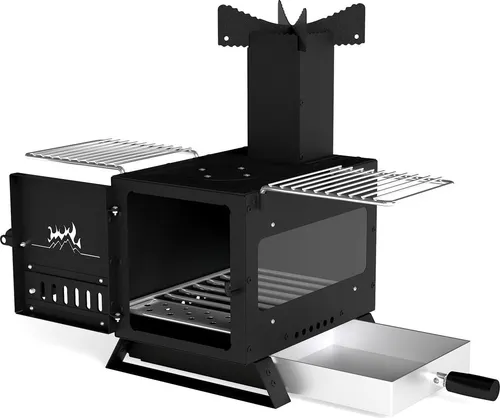 Camping-Holzkocher mit Topfständer und Ofenpfanne