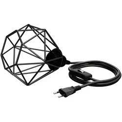 ledscom.de Käfig-Leuchte klein, Textilkabel LEKA schwarz, Stecker, Schalter und E27 Fassung, 3 m