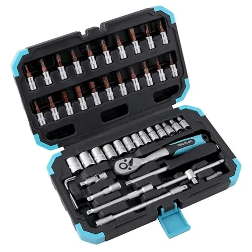 Cecotec Werkzeugkoffer ToolBox KRK 2200. 46-tlg., Profi-Ratsche 72 Zähne (5°), CR-V Stecknüsse, Schraubendreher mit Wechselspitze, S2 Bits, hochwertiger Koffer mit Organizer, für Montage & Reparaturen