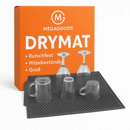 MEGAGOODS Abtropfmatte Silikon rutschfest und hitzebeständig für die Küche