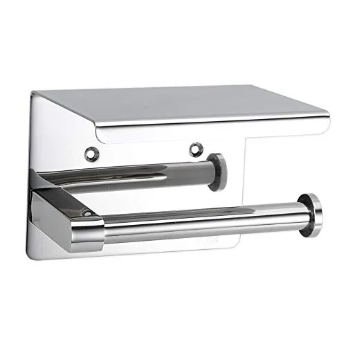 INTIRILIFE Toilettenpapierhalter mit Ablage in Silber - 16 x 11 x 10 cm - Edelstahl Papierhalterung mit Ablage zum Bohren - WC Papier Rollenhalter Handtuchhalter