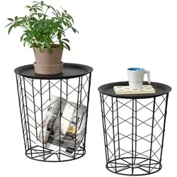 [en.casa] 2er Set Metallkorb Beistelltische 'Cerisey' in schwarz von en.casa