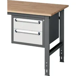 Unterbauschrank anthrazitgrau/lichtgrau mit 2 Schubladen - Praktischer Unterbauschrank für die Werkstatt, mit robustem Stahlblech und 90 % ausziehbaren Schubladen. Ideal für effiziente Organisation und maximale Tragfähigkeit von 35 kg pro Schublade.