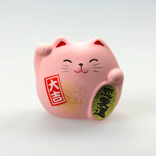 Feng-Shui Manekineko pink, japanische Winkekatze die der Liebe winkt