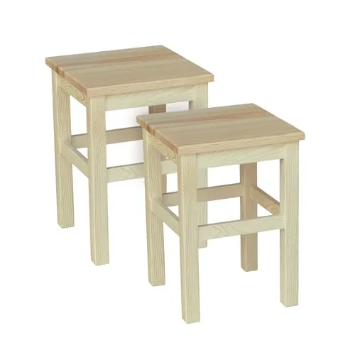 Metdrew Holzhocker | Holzhocker 32 x 32 x 45 cm | Küchenhocker | Quadratischer Hocker | Rustikaler Stil | 2 Stück | Holzschemel | Farbe: Kiefer mit Klarlack überzogen | 2 Stück