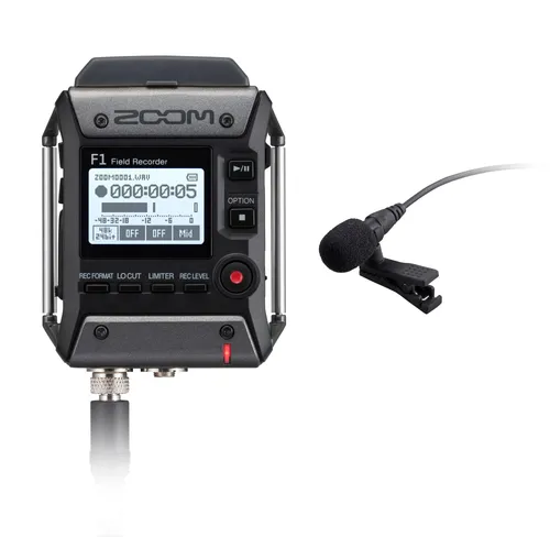 Zoom F1-LP Fieldrecorder mit Lavalier-Mikrofon - Mobile Recorder mit Zweikanal-Audio-Recorder für professionelle Aufnahmen; kompatibel mit Zoom-Mikrofonkapseln und unterstützt WAV bis 24 Bit/96 kHz.