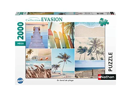 Nathan 87310 Puzzle 2000 Teile am Strand, Erwachsene und Kinder ab 14 Jahren, hochwertiges Puzzle für perfekte Unterbringung