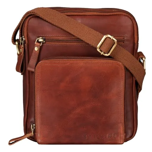 STILORD 'Darius' Umhängetasche Herren Leder - Vintage Stil - Kompakte Messenger Bag aus echtem Leder mit 3 Hauptfächern für optimale Organisation. Ideal für Alltag und Reisen, bietet Platz für DIN A5 Dokumente und Tablets bis 9,7 Zoll.