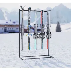 QLS Ski Ständer Freistehend für 10 Paar Skier - Skiaufbewahrung: Lagert bis zu 10 Paar Ski sicher und übersichtlich mit Gummiauflagen zum Schutz vor Kratzern – ideal für Garagen und Skiverleih.