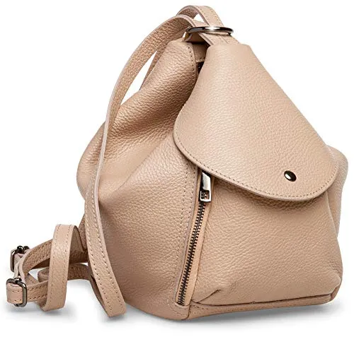 Caspar Leder Cityrucksack 2 in 1 Schultertasche Damen Rucksack mit Reißverschluss - PREMIUM LINE - Modell No.788 - Made in Italy, Farbe:rosa beige, Größe:Einheitlich