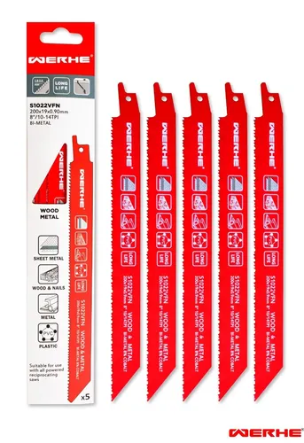 Stück Holz mit Metal Stichsägeblätt 200mm S1022VFN T-Schaft Bosch, Makita Sage 5