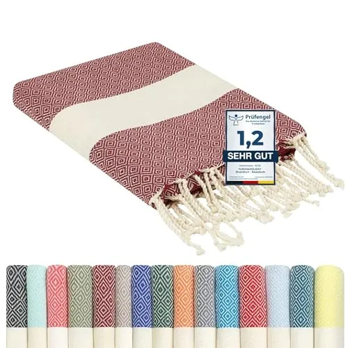 furora Holiday Strandtuch groß 100x200 cm - Premium Hamamtuch für Strand & Sauna - Strandtücher: Großes 100x200 cm Baumwolltuch, leicht und kompakt, ideal für Strand, Sauna oder Picknick. Vielseitig einsetzbar und unterstützt traditionelle Handwerkskunst.