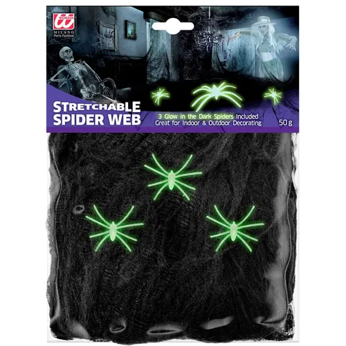 Halloween Deko 50 g schwarze Spinnennetz mit 3 Spinnen