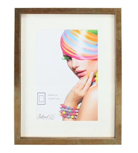 IDEAL TREND 3D Objektrahmen Holz Bilderrahmen Wanddeko Collage Poster Shirt Trikot Rahmen: Farbe: Gold-Antik | Format: 40x50