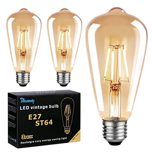 Blewandy Edison Vintage Glühbirne, E27 LED Vintage 4W Ersazt 40W, Vintage Glühbirne E27 Warmweiß 2700K, Ideal für Nostalgie und Retro Beleuchtung im Haus Café Bar usw, 3 Stück
