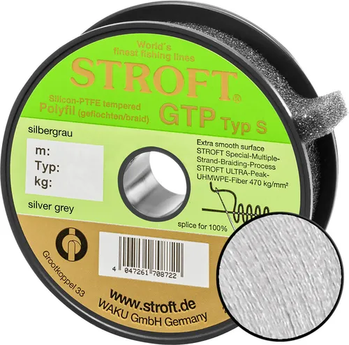 Schnur STROFT GTP Typ S Geflochtene 100m Silbergrau S5-0,25mm-13kg - Hochwertige geflochtene Schnur mit extra glatter Oberfläche für optimales Gleiten durch die Rutenringe. Ideal für Angler, die höchste Ansprüche an Material und Leistung stellen.
