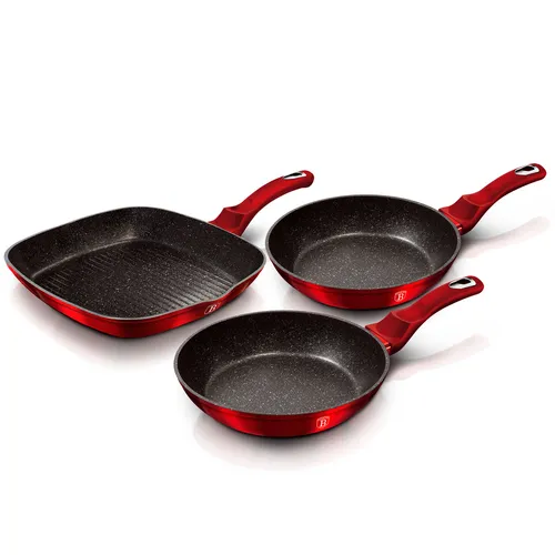 Bratpfannenset + Grillpfanne 20-24-28cm Induktion - Pfannen Set mit 3 verschiedenen Durchmessern, ideal für alle Herdarten inklusive Induktion. Die Antihaftbeschichtung sorgt für fettfreies Kochen und einfache Reinigung.