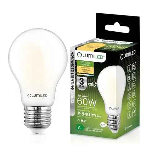 Lumiled A60 E27 LED Lampe, 4W (ersetzt 60W), 840 Lumen Leuchtmittel, 3000K warmweiß Birnen Lampen, Nicht Dimmbar, Glas, 360° Grad Strahlwinkel Energiesparlampe Tropfen