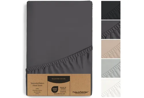 Hausfelder Spannbettlaken Boxspring Bettlaken 90/100x200 cm, bis 40cm Matratzenhöhe, Anthrazit, Jersey-Baumwolle, Gummizug: rundum, (1 Stück), verschiedene Farben und Größen
