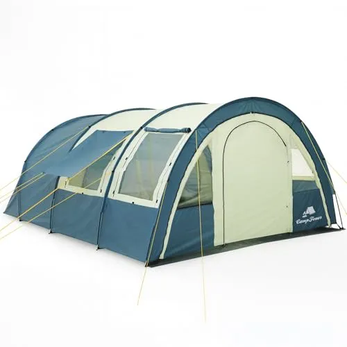 CampFeuer Zelt Multi für 4 Personen - Blau/Sand Tunnelzelt - Tunnelzelt für bis zu 4 Personen mit 5000 mm Wassersäule und großem Vorraum, ideal für Familien- und Gruppencamping. Atmungsaktive Materialien sorgen für einen erholsamen Schlaf.