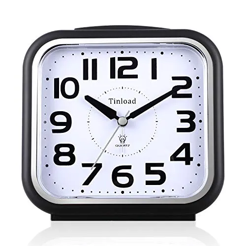 14cm Leise Analog Wecker ohne Ticking, sanftes Aufwecken, Pieptöne, Lautstärke erhöhen, batteriebetriebene Schlummer- und Lichtfunktionen, Einfache Einstellung (Schwarz)