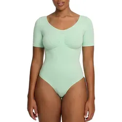 cfab (creamy fabrics) Miederbody T-Shirt Bodysuit Sculpting Shapewear mit String-Sage Green-3XL (1-tlg) Figurformend