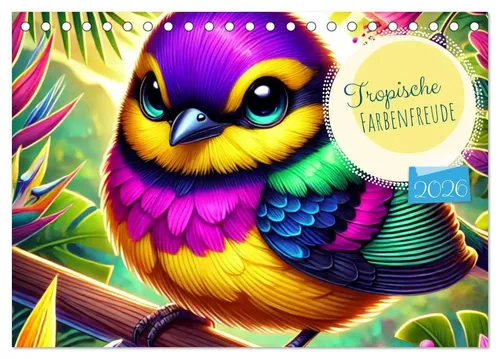 Sual`M | Tropische Farbenfreude Tischkalender 2026 DIN A5 - Erleben Sie 12 Monate voller beeindruckender KI-generierter Kunstwerke in diesem farbenfrohen Tischkalender. Ideal für kreative Akzente im Alltag.
