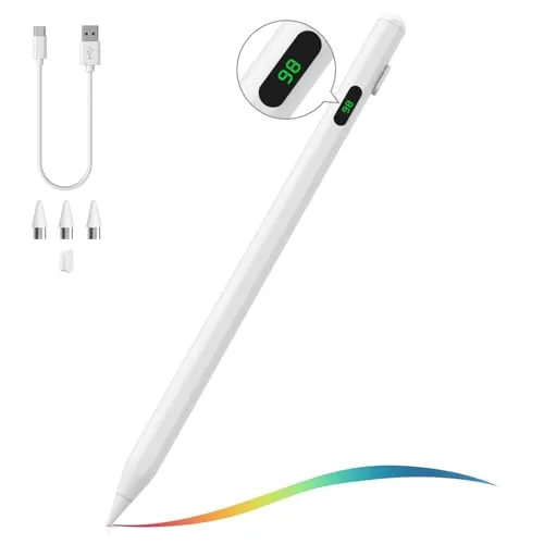 MoKo Stylus Pen für Touchscreen, Aktiver Universal Stylus Stift Kompatibel mit Android/iOS Phone Tablet Geräten, Tablet Stift mit Power Display für iPad/iPhone/Samsung (Nicht-S Pen), Weiß
