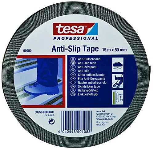 tesa Anti-Rutsch-Klebeband - Rutschfester Kleber für Innen- und Außenbereich, ideal für Treppen und glatte Böden, 15 m x 25 mm, wasserfest und langlebig