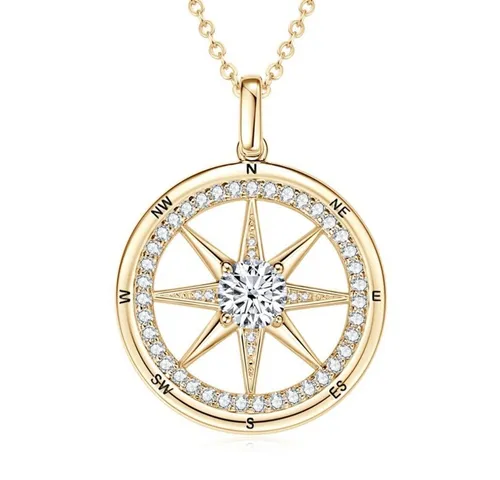 ROUGEMONT Funkelnde Kompass Damen Halskette - Colliers in Bijouterie, wasserfest und hypoallergen – der perfekte Glücksbringer aus 925 Sterling Silber mit luxuriösen 18K Goldakzenten.