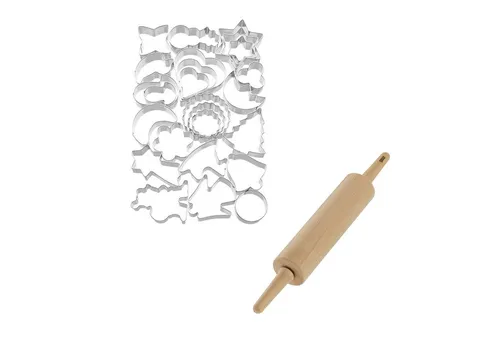 Kaiser Backformen Ausstechform XXL Ausstechformen Set, 25-teilig, Weihnachten, inkl. Nudelholz, Legierter Stahl, wiederverwendbar, ideal zum Ausstechen von Plätzchen, Keksen, Fondant