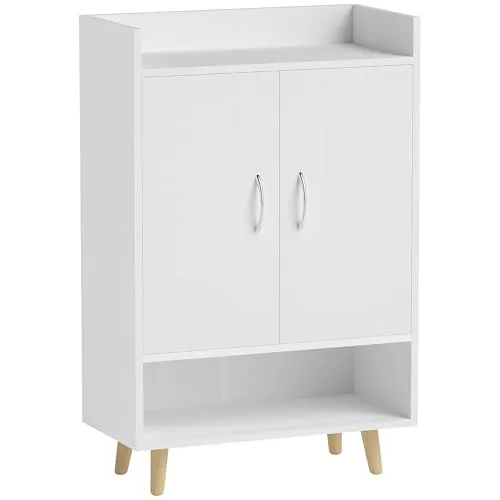 HOMCOM Schuhschrank mit 4 Fächern - Schuhschrank für 12 Paar Schuhe, platzsparendes Design mit kippsicherer Konstruktion, ideal für Flur und Eingangsbereich, Maße: 60 x 30 x 92 cm