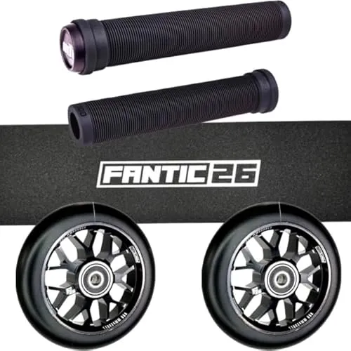 Fantic26 Stunt Scooter Ersatzteile Bundle mit ODI SLX Soft Griffe - Scooterzubehör für Stunt Scooter, enthält langlebige 110mm Rollen, komfortable Griffe und individuelles Griptape für frischen Look und einfache Montage.