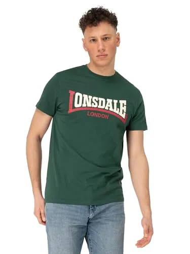 Lonsdale Herren T-Shirt Normale Passform Two Tone, Bottle Green/Red/Ecru, XL