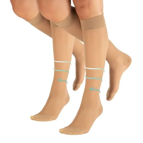 CALZITALY PACK 1/2 Kniestrümpfe mit Abgestufter Kompression, Kompressionsstrümpfe Unisex, 70 DEN, 10-14 mm/Hg | Made in Italy (2 Pack - Hautfarbe, S/M)