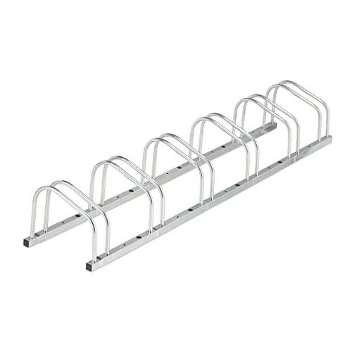 Fahrradständer Bodenständer für bis zu 6 Fahrräder - Fahrradständer aus robustem Stahl, silberfarben, ideal für sichere Fahrradaufbewahrung. Perfekt für öffentliche Plätze und Wohnanlagen.