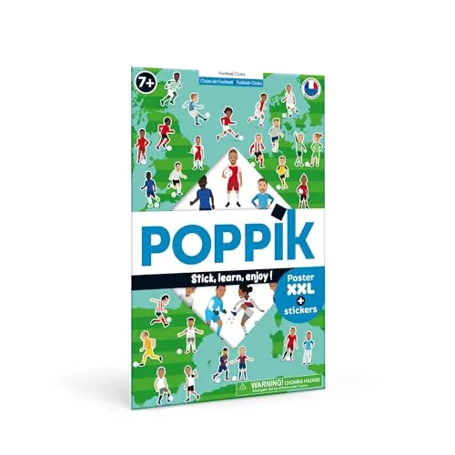 POPPIK 1841076 Sticker-Poster, Fußball, interaktives Lernposter mit Aufklebern, mehrsprachiges Fußballposter, für Kinder ab 7 Jahren, 68 x 100 cm