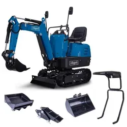 Scheppach Benzin Mini-Bagger MB850 inkl. Haltekralle & Baggerdach & Böschungslöffel & Baggerdaumen
