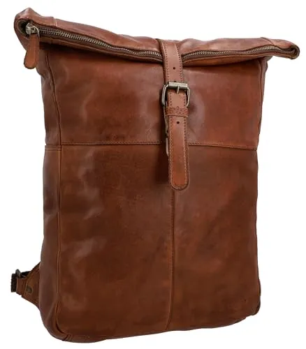 Gusti Leder Rucksack - Henning Vintage Rolltop Rucksack mit Laptopfach - Tagesrucksack aus hochwertigem Rindsleder, ideal für Büro, City & Freizeit. Mit 13 L Volumen und gepolsterten Trägern für höchsten Komfort – perfekt für Pendler!
