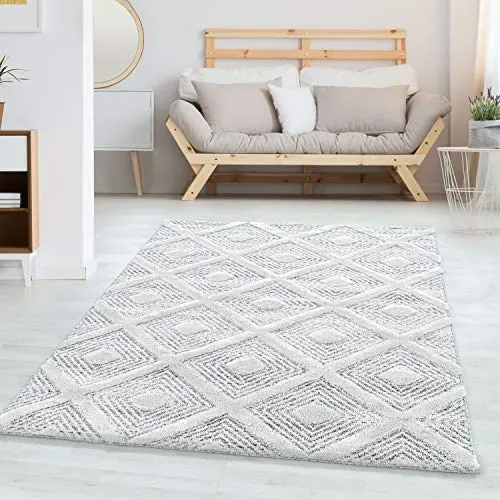 Carpettex Hochflor Teppich Wohnzimmer 3D Optik Hoch-Tief Effekt Geometrisch Design Rund Grau 200 cm - Flauschiger Schlafzimmer Skandinavische Stil Weicher Küchenteppich
