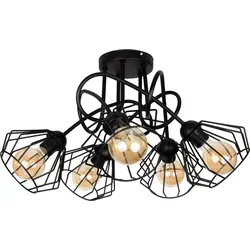 Retro Deckenlampe Metall Küche Schwarz 5-flammig - Stylische 5-flammige Deckenleuchte im Retro-Design für eine gemütliche Beleuchtung in Küche und Wohnräumen, hergestellt aus hochwertigem Metall.