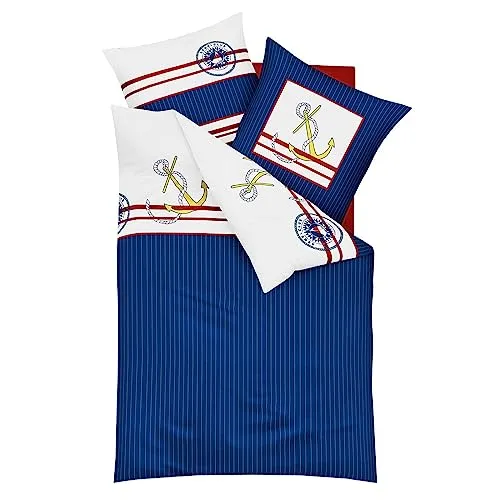 Kaeppel Mako-Satin Bettwäsche Anker Marine - 135 x 200 cm - Bettwäsche-Set aus 100% Baumwolle mit Reißverschluss, bietet idealen Schlafkomfort und ist bis 60°C waschbar sowie trocknergeeignet.