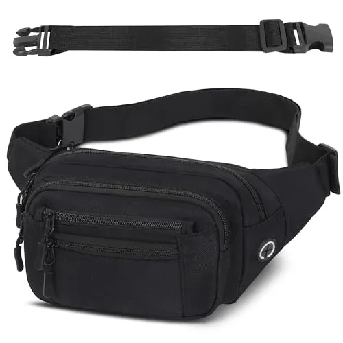 Bauchtasche Gürteltasche Hüfttasche mit Einem 30 cm Verlängerten Gürtel Unisex Modern Umhängetaschen Handytasche für Outdoor Reise Wandern Hundetraining Damen und Herren (Schwarz)