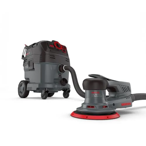 MENZER Exzenterschleifer ETS 150 5.0 mit Sicherheitssauger VCM 530 PRO - Schleifmaschinen für effektives Trockenschleifen mit starkem 5 mm Schleifhub und leistungsstarkem Sicherheitssauger für staubfreies Arbeiten. Inkl. hochwertigem Schleifscheiben-Set.